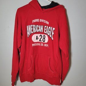 American Eagle Parks Division Mens Hoodie  Red  Size M  Some Cracking in Ink